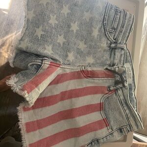 Judy Blue Red and Blue Distressed Jean Shorts